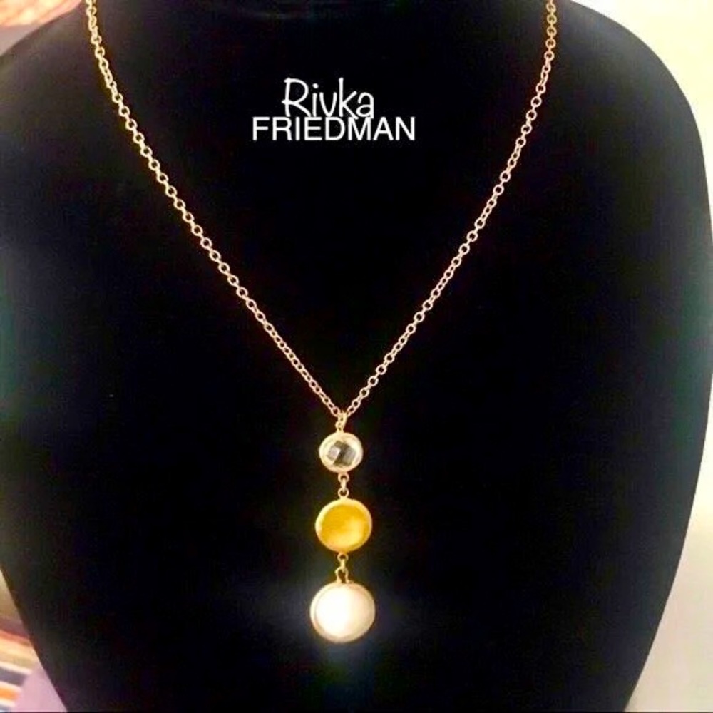 RIVKA FRIEDMAN 18K GOLD CLAD PENDANT NECKLACE LARIAT CHAIN STATEMENT NECKLACE